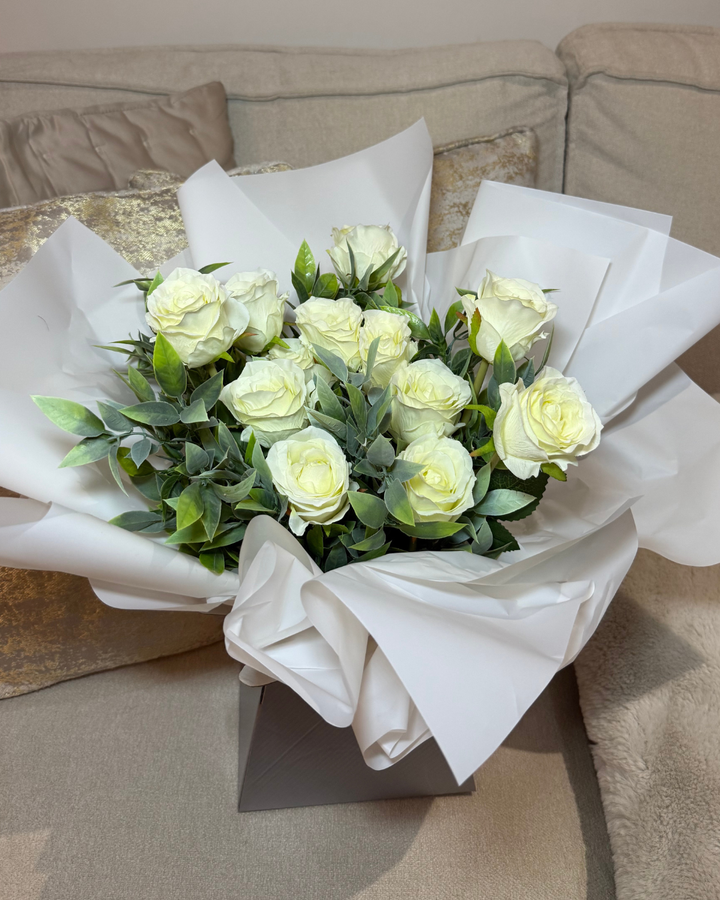 Forever Ivory Rose & Foliage Flower Box