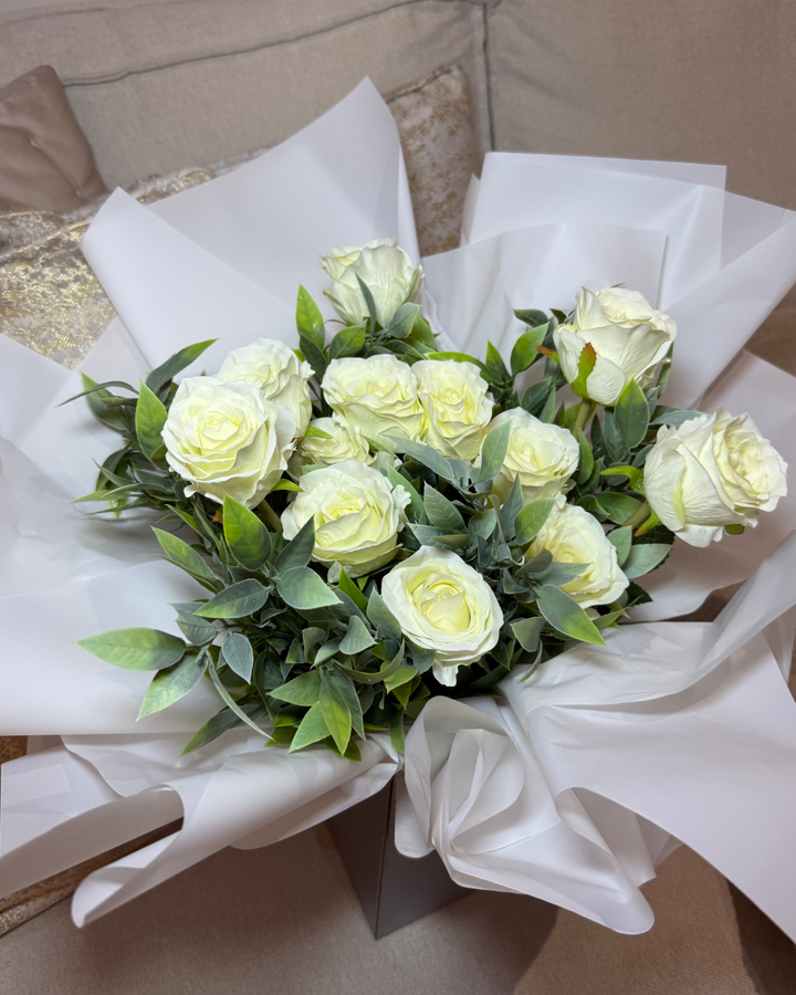 Forever Ivory Rose & Foliage Flower Box