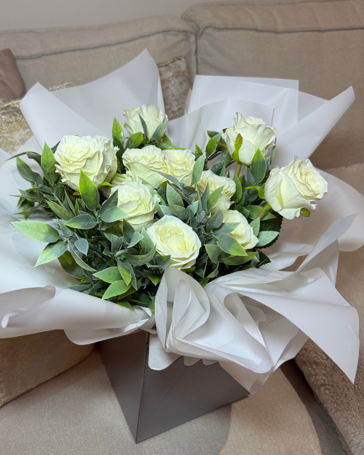 Forever Ivory Rose & Foliage Flower Box