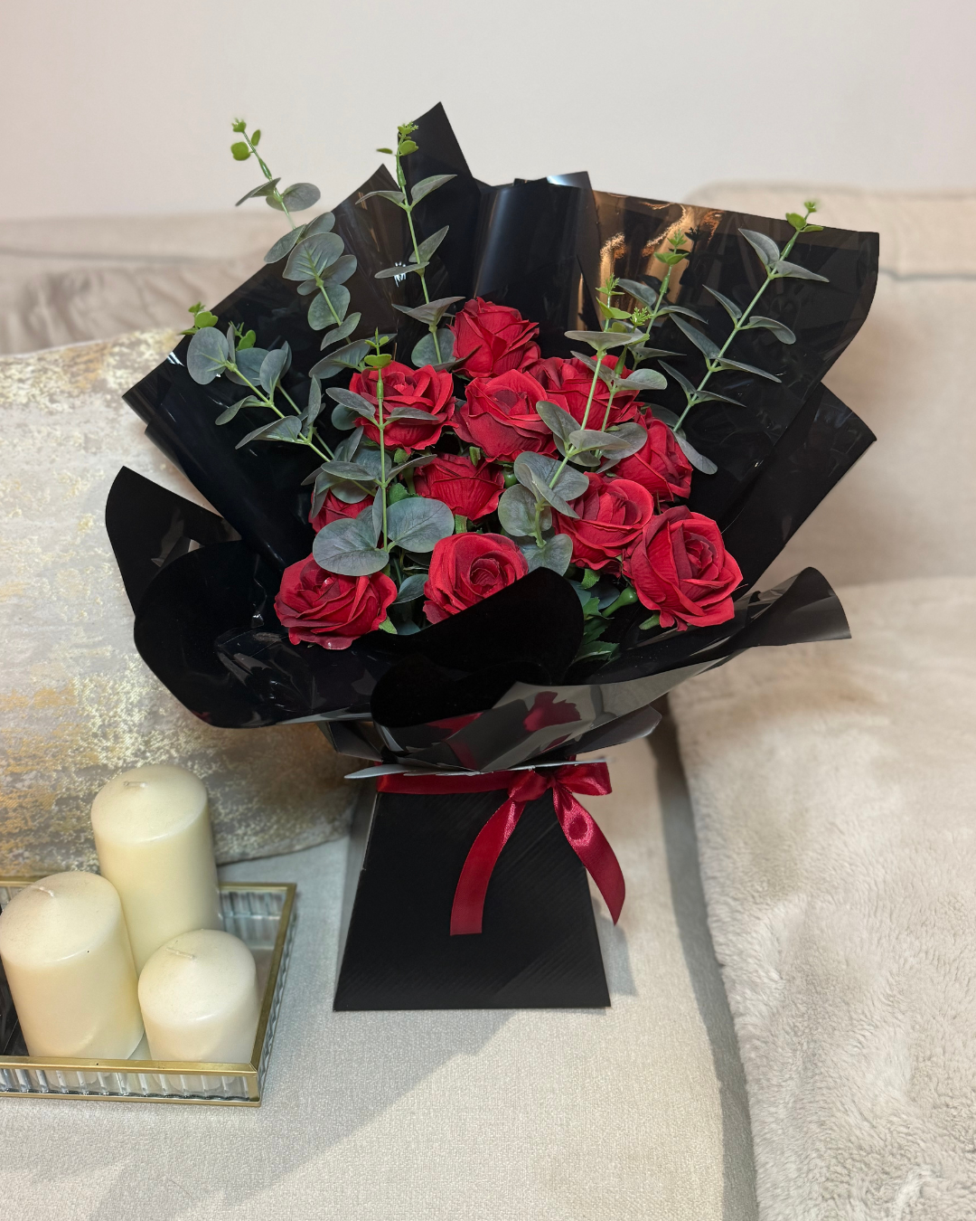 Forever Red Rose & Eucalyptus Flower Box