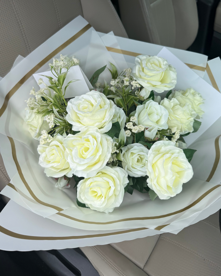 NEW! Ivory Forever Rose Bud Bouquet