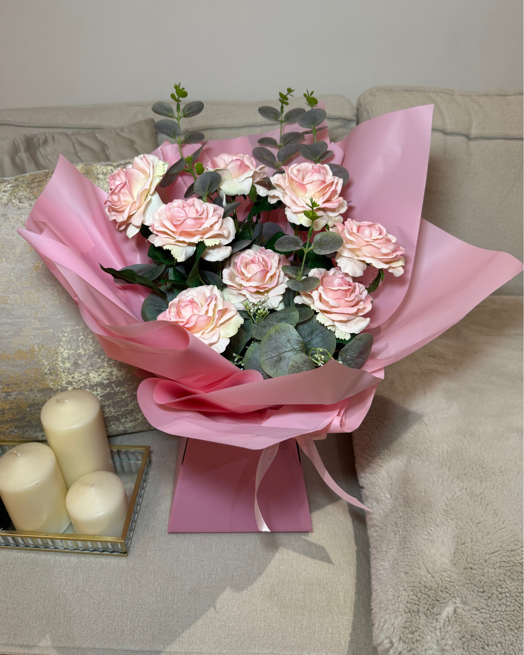 Forever Pink Rose & Eucalyptus Flower Box