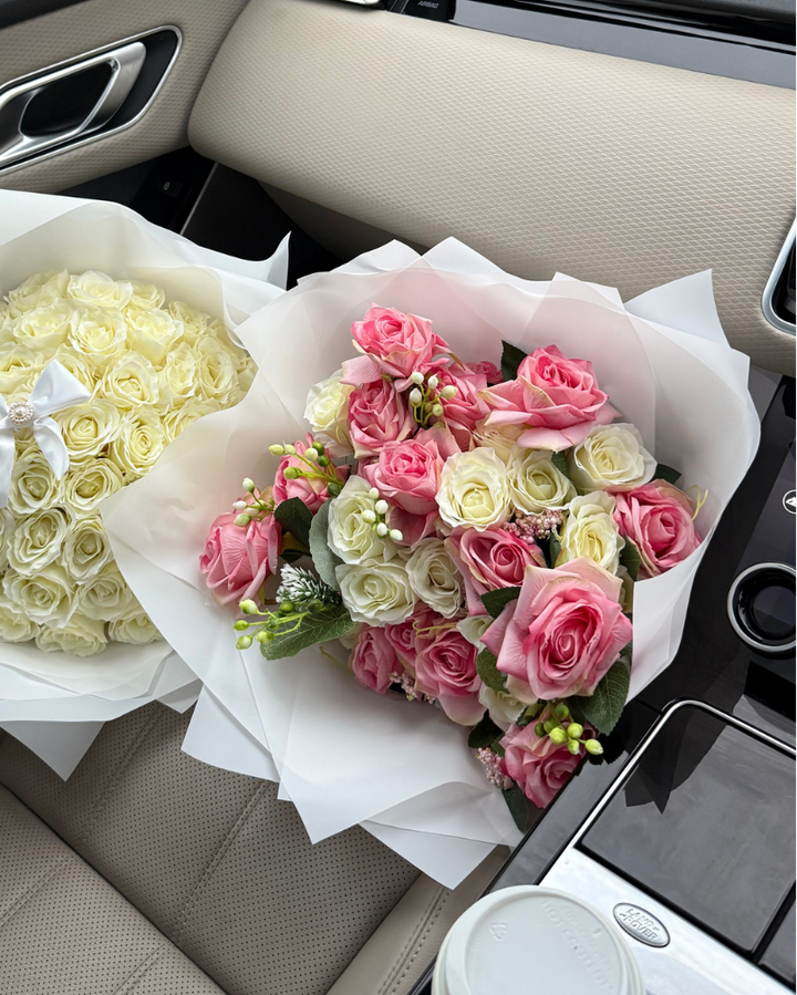 Pink & Ivory Mixed Forever Rose Bouquet