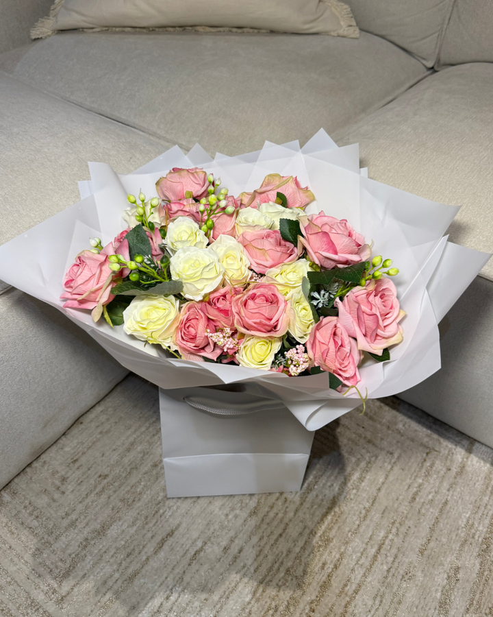 Pink & Ivory Mixed Forever Rose Bouquet