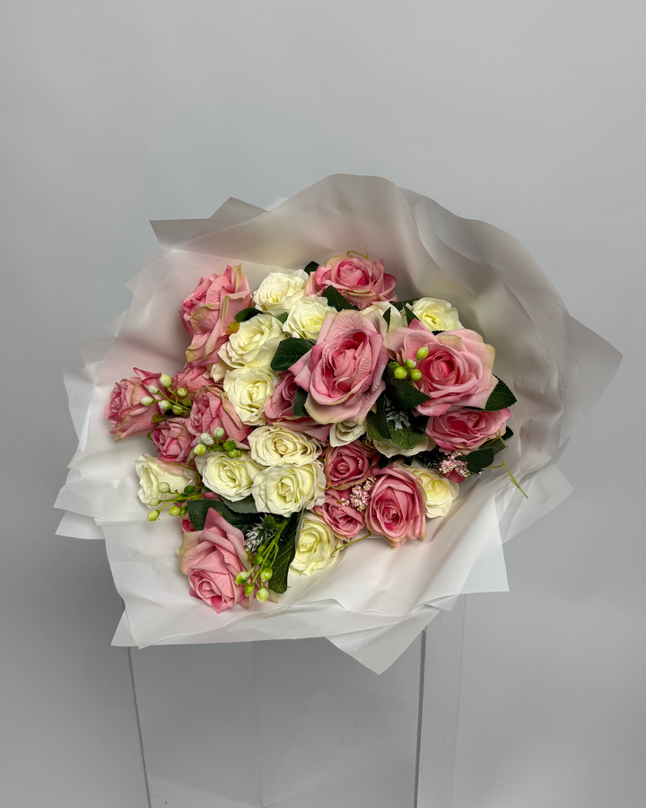 Pink & Ivory Mixed Forever Rose Bouquet