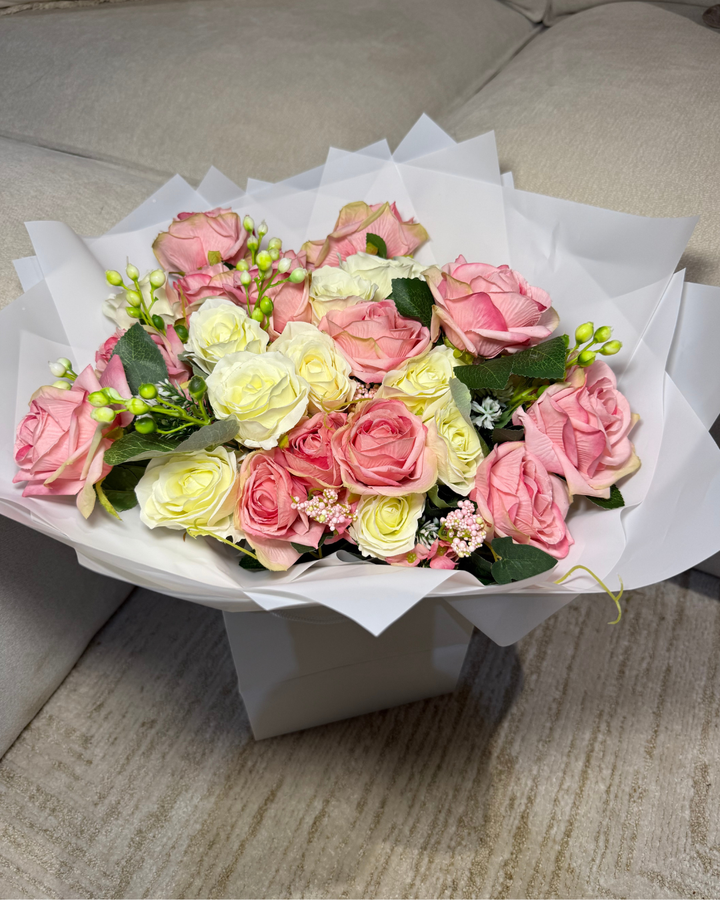 Pink & Ivory Mixed Forever Rose Bouquet