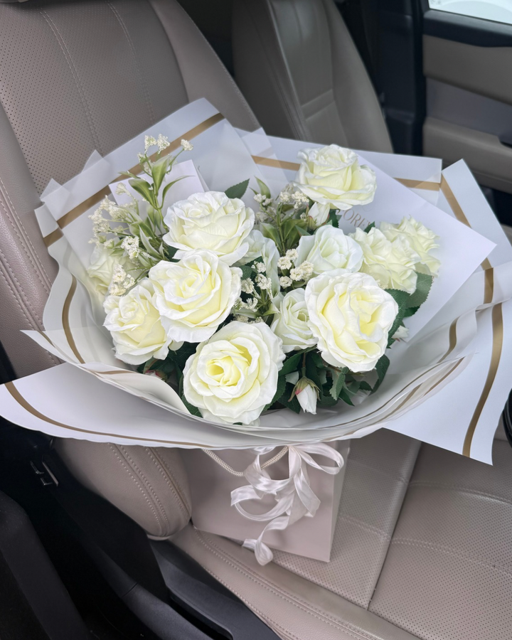 NEW! Ivory Forever Rose Bud Bouquet
