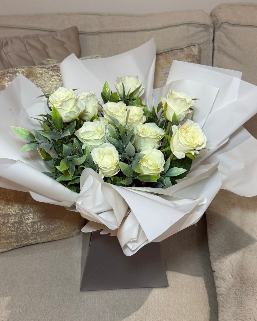 Forever Ivory Rose & Foliage Flower Box