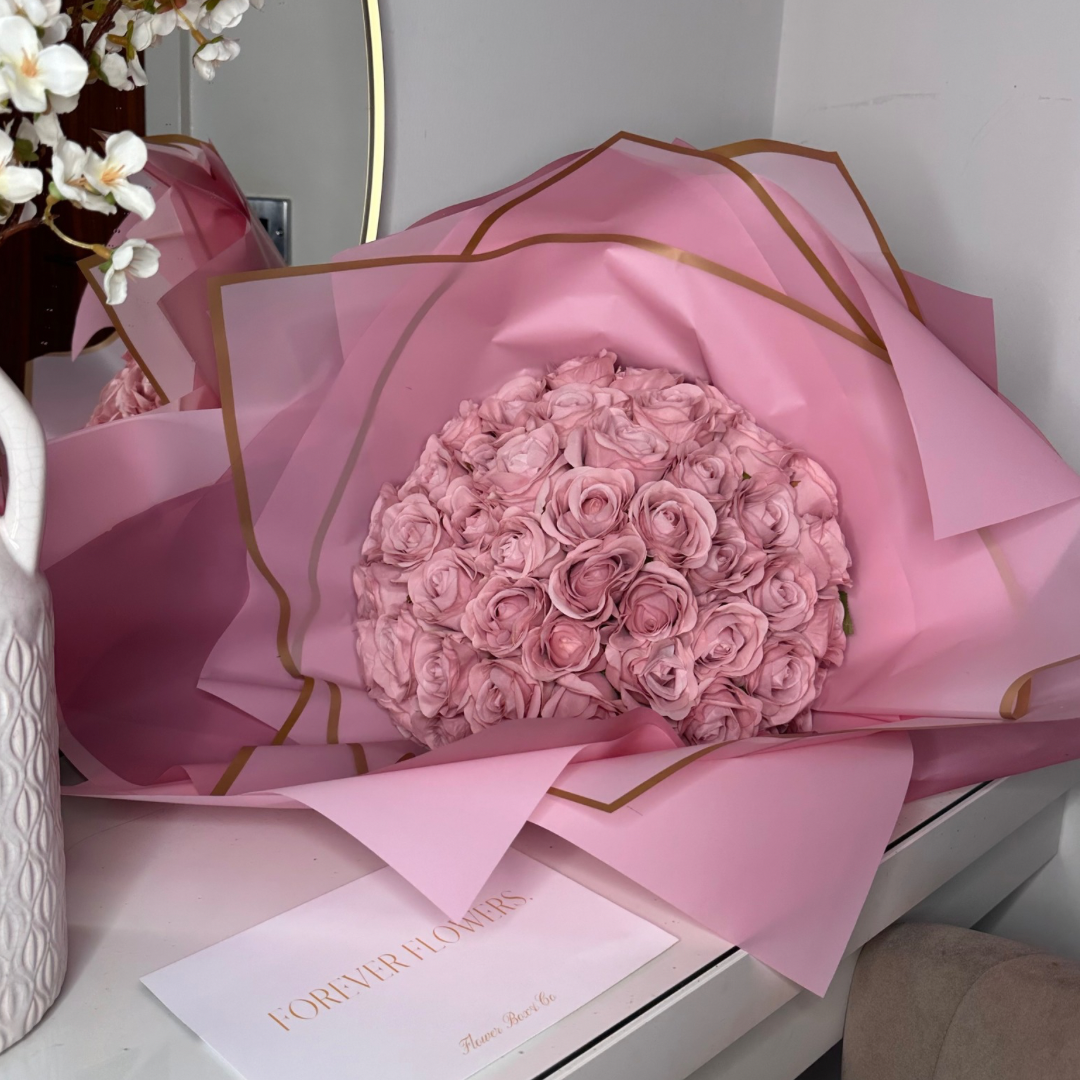 Pink Forever Roses 50 Pink Forever Rose Bouquet – Flower Box&Co.